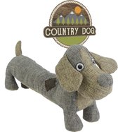Country Dog Lucky – 35x18cm - Honden speelgoed – Honden speeltje met piepgeluid – Honden knuffel gemaakt van hoogwaardige materialen – Dubbel gestikt – Extra lagen – Met krakende vulling - Voor trek spelletjes of apporteren – Grijs/Bruin