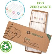 Chinchilla Zero Waste - Set van 5 rietjes 23 cm transparant met logo's - herbruikbare en plastic vrije rietjes van BPA-vrij laboratoriumglas + reinigingsborstel - duurzaam - zero w