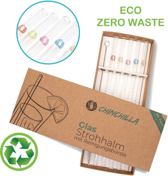 Glazen rietjes voor bekers van 100 ml, set met 8 transparante rietjes (3 rechte rietjes 3 gebogen rietjes 2 reinigingsborstels), herbruikbaar, geschikt voor alle dranken, melk