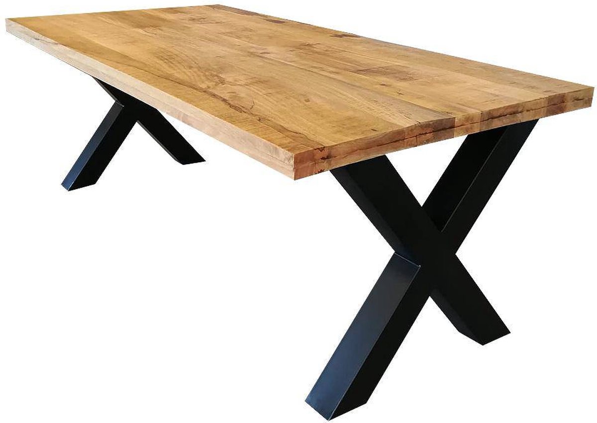 Mangohouten Eettafel Columbus Rechthoek 220x100 (6cm) Mahom Industrieel - Dinertafel van Mangohout & Metaal - Industriële Eettafel