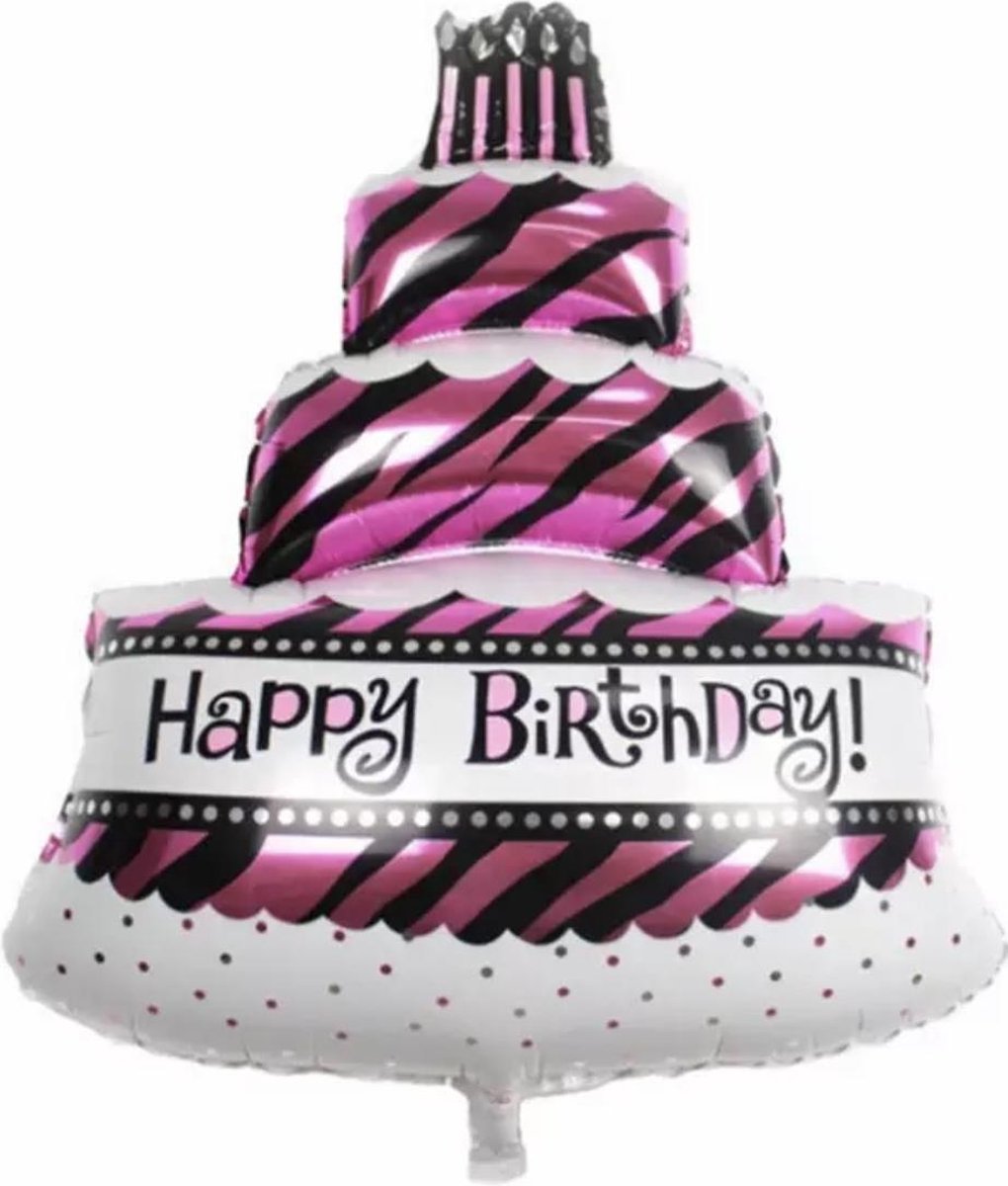 Folie Ballon Happy Birthday Taart Roze : 47 x 28 cm