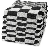Droomtextiel - Handdoeken / Keukendoeken - Set van 6 stuks - 100% Katoen - 50x50 cm - Zwart Wit - Horecakwaliteit - Geblokt - Barbecue -