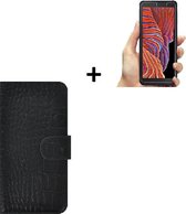 Samsung Galaxy Xcover 5 hoesje - Samsung Galaxy Xcover 5 Screenprotector - Samsung Xcover 5 Wallet Book Case Echt Leer Croco Zwart + Screenprotector
