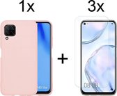 Huawei P40 Lite hoesje roze siliconen case hoes cover hoesjes - 3x Huawei P40 Lite screenprotector