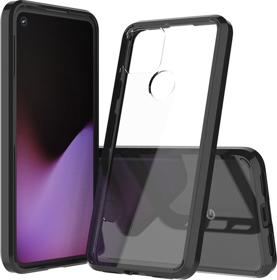 Google Pixel 5 Hoesje – Mobigear – Crystal Serie – Hard Kunststof Backcover – Transparant / Zwart – Hoesje Geschikt Voor Google Pixel 5