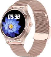 Belesy® FACET - Smartwatch Dames – Smartwatch Heren - Horloge - 1.09 inch - Kleurenscherm - Stappenteller - Bloeddruk - Hartslag - 100+ Wijzerplaten – Sporten - Staal – Goud