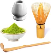 Matcha thee set - 4 delig - starterspakket - matcha  - matcha thee - matcha poeder - matcha premium 30 gram - matcha bamboe klopper - matcha houder - matcha bamboe lepel - detox -