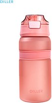 Diller Waterfles met Rietje - Drinkfles - Handig Sluitsysteem - 550ml - Roze - Tritan & BPA-vrij
