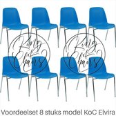 King of Chairs -set van 8- model KoC Elvira azuurblauw met verchroomd onderstel. Kantinestoel stapelstoel kuipstoel vergaderstoel tuinstoel kantine stapel stoel kantinestoelen stap
