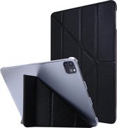 Voor iPad Pro 12.9 (2020) Zijde textuur Horizontale vervorming Flip lederen tas met drievoudige houder (zwart)
