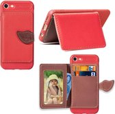 Voor iPhone SE (2020) Leaf Buckle Litchi Texture Card Holder PU + TPU Case met Card Slot & Wallet & Holder & Photo Frame (Rood)