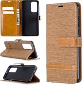 Voor Huawei P40 Kleuraanpassing Denim Texture Horizontaal Flip Leather Case met houder & kaartsleuven & Wallet & Lanyard (bruin)