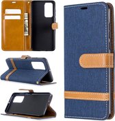 Voor Huawei P40 Kleuraanpassing Denim Texture Horizontaal Flip Leather Case met houder & kaartsleuven & Wallet & Lanyard (donkerblauw)