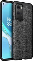 OnePlus 9 Pro hoesje - MobyDefend TPU Gelcase - Lederlook - Zwart - GSM Hoesje - Telefoonhoesje Geschikt Voor: OnePlus 9 Pro