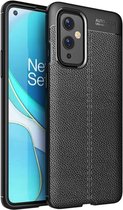 OnePlus 9 hoesje - MobyDefend TPU Gelcase - Lederlook - Zwart - GSM Hoesje - Telefoonhoesje Geschikt Voor: OnePlus 9