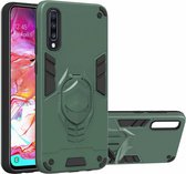 Voor Samsung Galaxy A70 2 in 1 Armor Knight Series PC + TPU beschermhoes met onzichtbare houder (diepgroen)