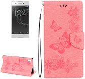 Voor Sony Xperia XA1 Pressed Flowers Butterfly Pattern Horizontale Flip Leather Case met houder & kaartsleuven & portemonnee (roze)