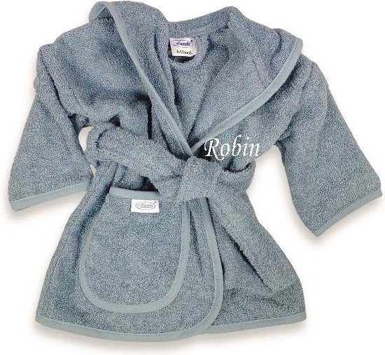 Baby badjas grey/blue kraamcadeau badstof gepersonaliseerd met naam naar keuze