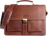 WILD WOODS Leren Briefcase Aktetas met 15,6 inch Laptopvak – Business Laptoptas – Oil Pull-up Leer - Cognac