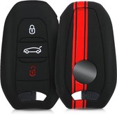 kwmobile autosleutel hoesje voor Peugeot Citroen 3-knops Smartkey autosleutel (alleen Keyless Go) - Autosleutel behuizing in rood / zwart - Rallystrepen design