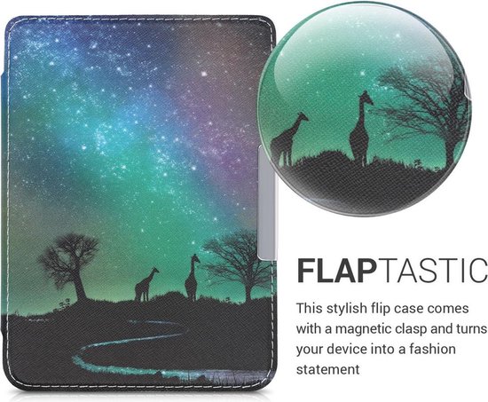 kwmobile e-reader hoesje geschikt voor Tolino Shine 3 hoes - E reader flip case met magnetische sluiting - Ereader cover - Sterrenhemel Giraffe design in zwart / donkerblauw / roze van kwmobile — afbeelding 3