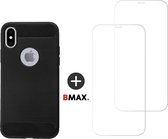 BMAX Telefoonhoesje voor iPhone X - Carbon softcase hoesje zwart - Met 2 screenprotectors
