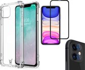 Apple iPhone 11 hoesje case shock siliconen transparant - hoesje iphone 11 - iphone 11 hoesjes cover hoes - 1x iphone 11 screen protector glas tempered glass screenprotector full c