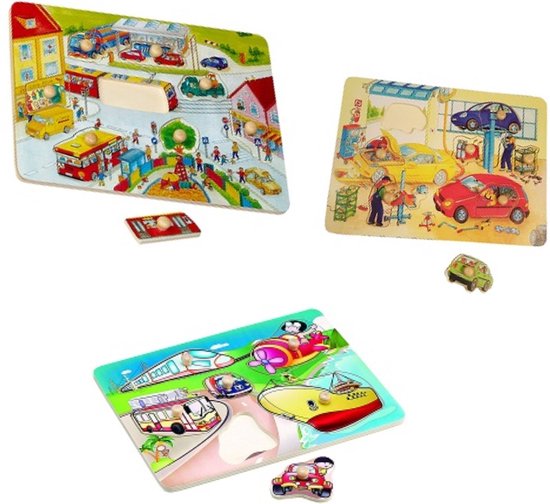 Foto: Playwood knop puzzel stad auto garage voertuigen u krijgt 3 assorti geleverd