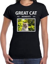 Dieren foto t-shirt rode kat - zwart - dames - great cat moments - cadeau shirt katten liefhebber S