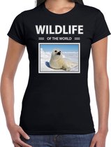 Dieren foto t-shirt Zeehond - zwart - dames - wildlife of the world - cadeau shirt zeehonden liefhebber L