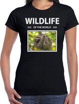 Dieren foto t-shirt Luiaard - zwart - dames - wildlife of the world - cadeau shirt Luiaarden liefhebber S