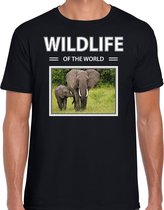 Dieren foto t-shirt Olifant - zwart - heren - wildlife of the world - cadeau shirt Olifanten liefhebber L