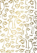 Goud  Wit cadeaupapier gezichten- Breedte 50 cm - 200m lang