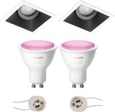 PHILIPS HUE - LED Spot Set GU10 - White and Color Ambiance - Bluetooth - Proma Zano Pro - Inbouw Vierkant - Mat Zwart/Wit - Kantelbaar - 93mm