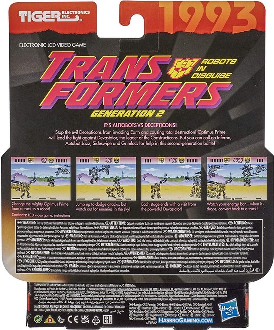 Jogo Tiger Eletrônico Transformers Generation 2 Retrô Hasbro
