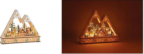 Kerst - Kerstdecoratie - Kerstdagen -  Kerstmis - Houten huisje in wintersfeer met LED-verlichting