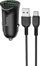 HOCO Z39 Farsighted - 2-poort Quick Charger Auto-oplader - QC 3.0 18W Autolader + USB-C kabel - Voor Android Smartphones - Zwart