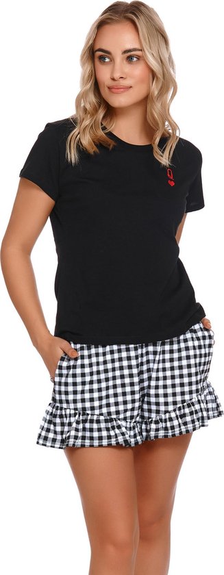 Katoenen Pyjama voor Dames - Korte mouw & korte broek - Hartendame Zwart Kort PM.4239
