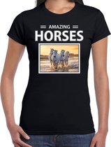 Dieren foto t-shirt wit paard - zwart - dames - amazing horses - cadeau shirt witte paarden liefhebber 2XL