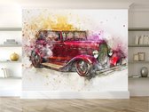 Professioneel Fotobehang Oldtimer donkerrood - donker rood - Sticky Decoration - fotobehang - decoratie - woonaccessoires - inclusief gratis hobbymesje - 355 cm breed x 240 cm hoog - in 7 ver