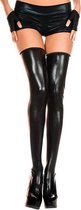 Hoge Wetlook Kousen - Zwart - Dames Lingerie - Leggings - Zwart - Discreet verpakt en bezorgd