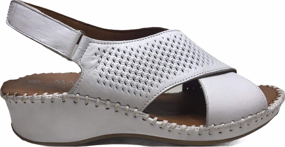 Manlisa velcro 5 cm sleehak perforaties lederen comfort sandalen S147-20-1930 wit