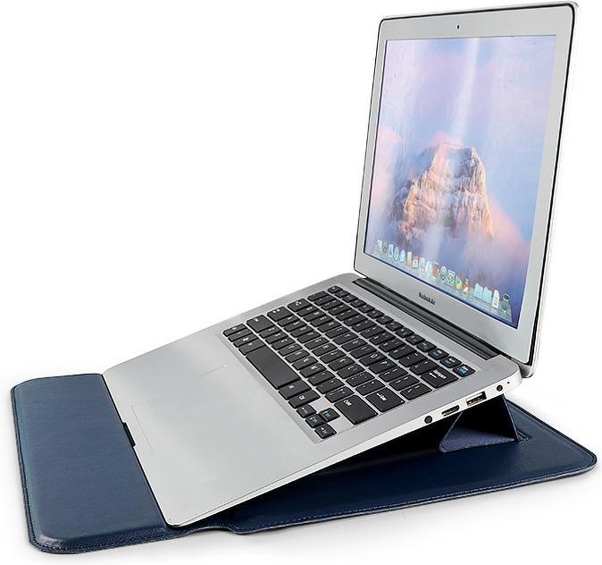 Laptophoes 13 Inch – Geschikt voor Macbook Air 2018-2020/2021 – Laptop Sleeve Case Hoes – Laptop Sleeve – Classic Blauw Leer