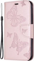 Apple iPhone 12 Bookcase - Roze - Vlinders - Portemonnee Hoesje