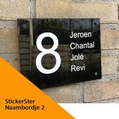 Naambordje voordeur zwart 15 x 20 cm plexiglas huisnummer en namen