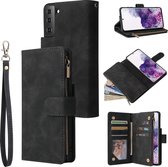 Luxe Telefoonhoesje voor Samsung Galaxy S21 | Hoogwaardig Leren Bookcase | Lederen Wallet Case | Luxe Uitstraling | Pasjeshouder 6 pasjes | Portemonnee | Rits | Zwart