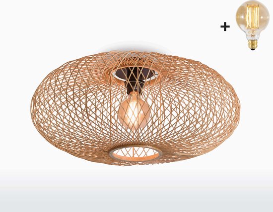elektrode vocaal veer Plafondlamp - CANGO - Bamboe - Naturel - Met LED-lamp | bol.com