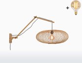 Wandlamp met Lange Arm - CANGO - Naturel Bamboe - Naturel Kap (60x25cm) - Met LED-lamp