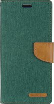 Hoesje geschikt voor iPhone 12 Pro Max - Mercury Canvas Diary Wallet Case - Hoesje met Pasjeshouder -Groen