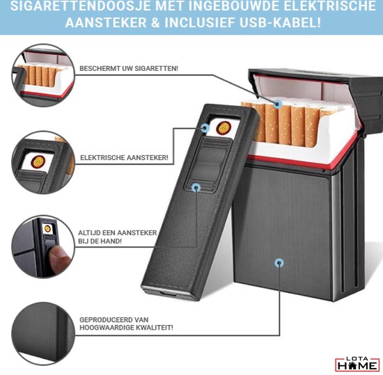 LotaHome® - Sigarettendoosje aansteker - 20pack - Elektrisch - Windproof  &... | bol.com